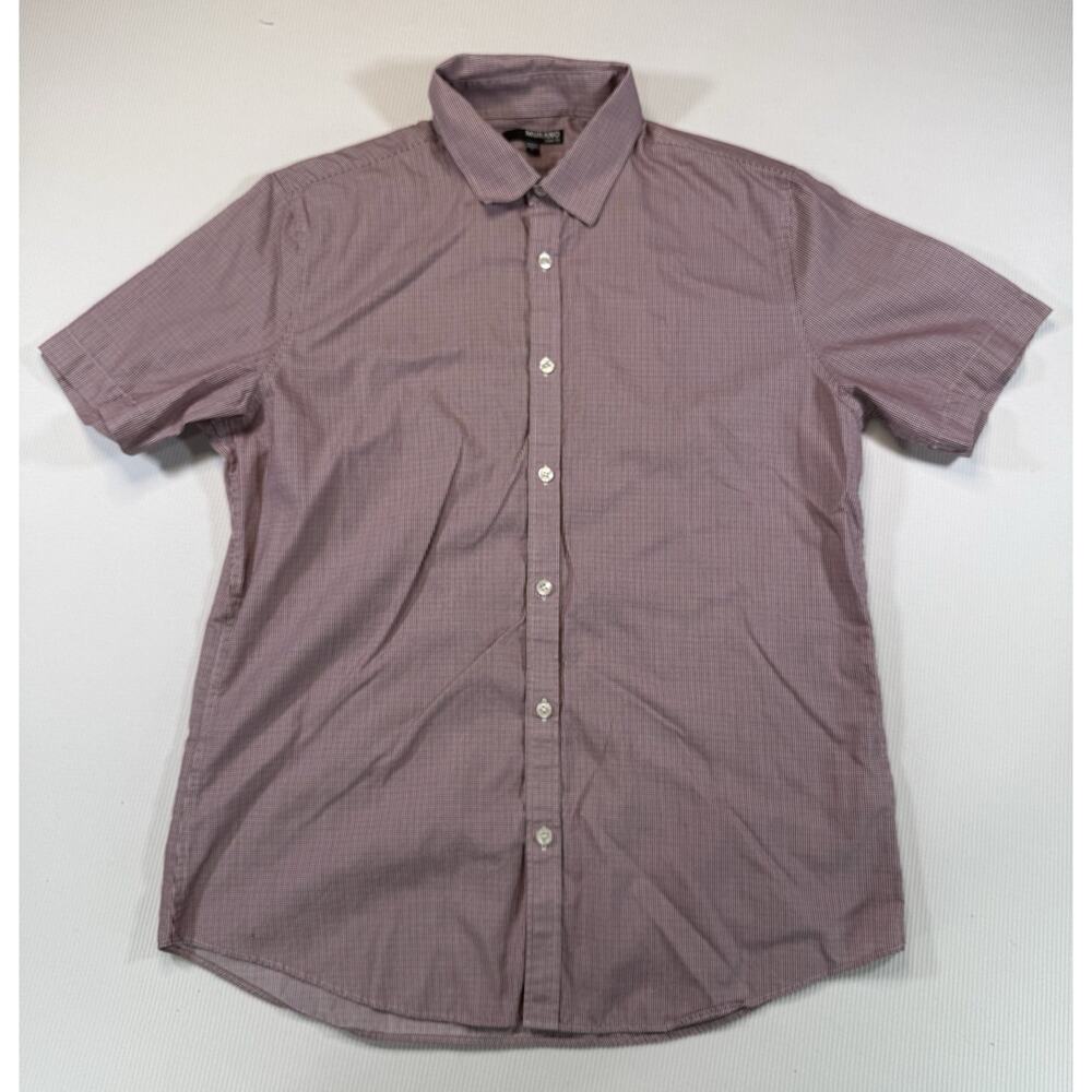 Murano Slim Fit Button Up Shirt Mens Large Red Micro Check Cotton
